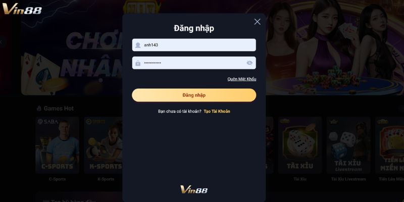 Hướng dẫn các bước đăng nhập Vin88 